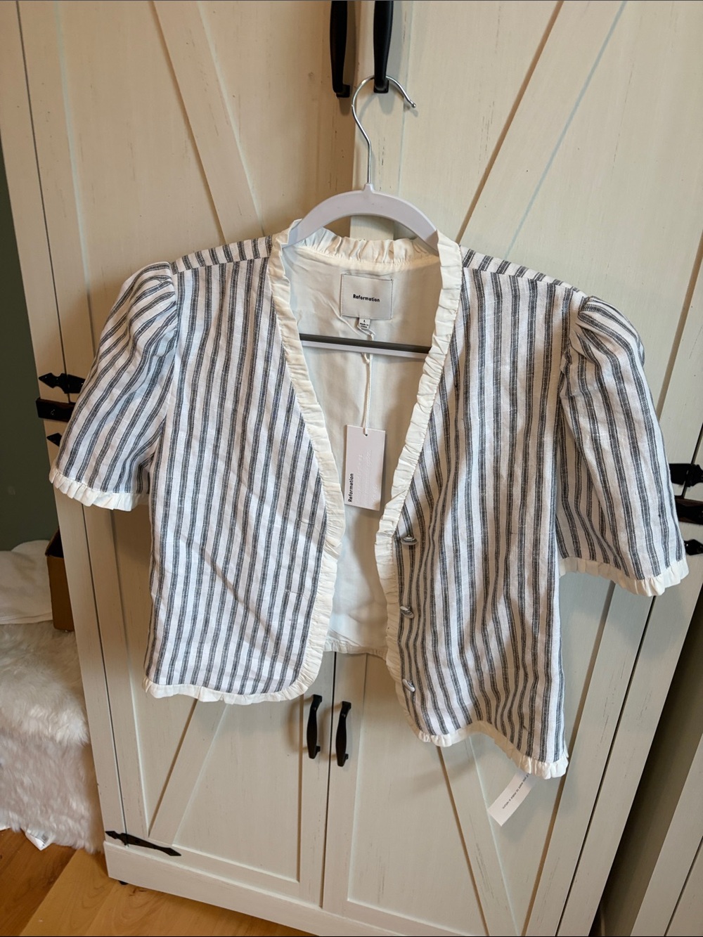 Reformation Soft Stripe Ruffle top